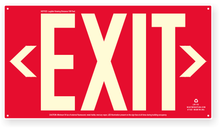 Load image into Gallery viewer, OSHA Photoluminescent Exit Sign (Red) 100 ft. | UV Inks on Aluminum | 15" x 8.5" | HEAT Resistant | COLD Tolerant | WEATHER Proof. - Made in USA | Item LDR-100