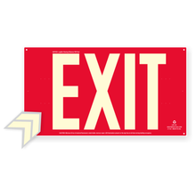 Load image into Gallery viewer, OSHA Photoluminescent Exit Sign (Red) 100 ft. | UV Inks on Aluminum | 15" x 8.5" | HEAT Resistant | COLD Tolerant | WEATHER Proof. - Made in USA | Item LDR-100