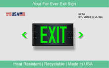 Load image into Gallery viewer, Photoluminescent Exit Sign Green - Framed Flat Wall Mount. Code Approved UL 924 / IBC / NFPA 101 | Item FRUL-050-G
