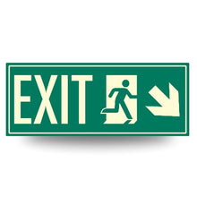 Load image into Gallery viewer, Low Proximity Photoluminescent Exit Sign Running Man (Right Down Arrow) 15" x 6". Aluminum Code Approved ASTM E2072 / IBC / NFPA 101