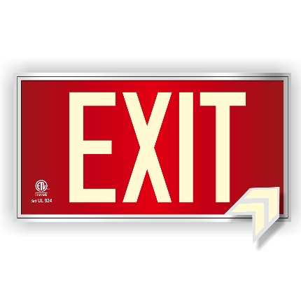 Photoluminescent Exit Sign Red with Frame