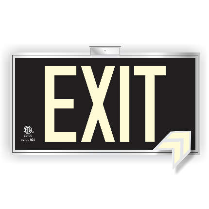 Photoluminescent Exit Sign UL 924 Black Background for ceiling