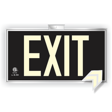 Load image into Gallery viewer, Photoluminescent Exit Sign UL 924 Black Background for ceiling with frame and bracket