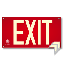 Load image into Gallery viewer, Photoluminescent Exit Sign UL 924 Red Background for wall with holes and hardware
