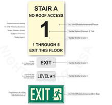 Load image into Gallery viewer, Stairwell Floor Level Identification Photoluminescent Sign Kit, Glow in the Dark with Braille - 12" x 18"
