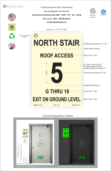 Stairwell Floor Identification Sign Photoluminescent