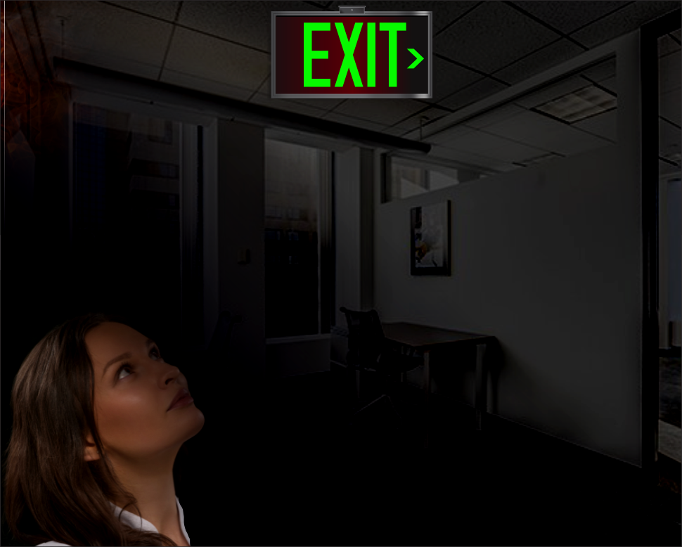 Glowing Exit Sign with arrow