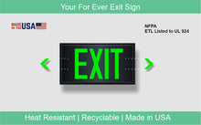 Load image into Gallery viewer, Photoluminescent Exit Sign Green - Framed Flat Wall Mount. Code Approved UL 924 / IBC / NFPA 101 | Item FRUL-050-G
