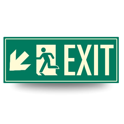 Photoluminescent Directional Exit Sign Down Right Arrow