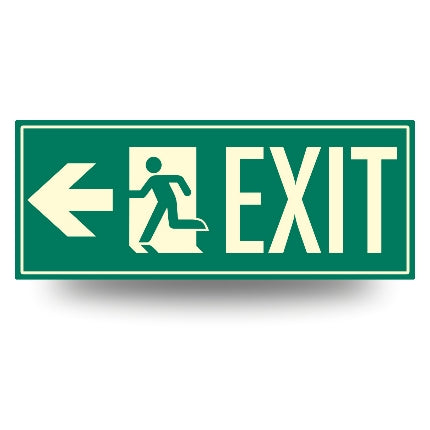 Photoluminescent Directional Exit Sign Left Arrow