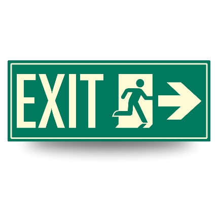 Photoluminescent Directional Exit Sign Right Arrow