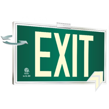 Photoluminescent Exit Sign Green with Frame and Bracket
