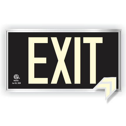 Photoluminescent Exit Sign UL 924 Black Background for wall with Frame