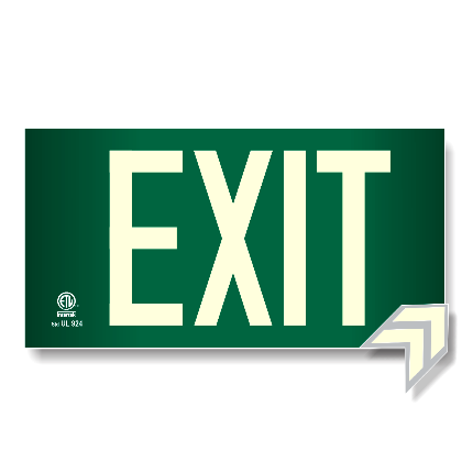 Photoluminescent Exit Sign UL 924 Green Background 