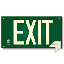 Load image into Gallery viewer, Photoluminescent Exit Sign UL 924 Green Background for wall with holes and hardware
