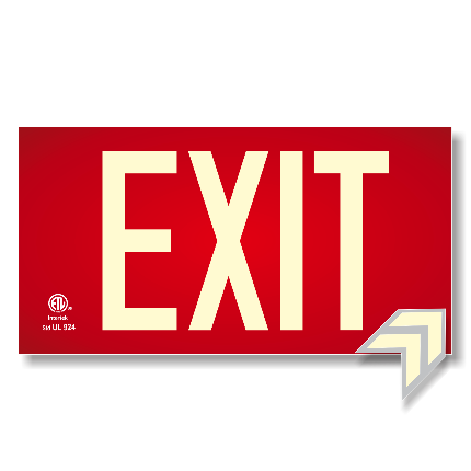 Photoluminescent Exit Sign UL 924 Red Background